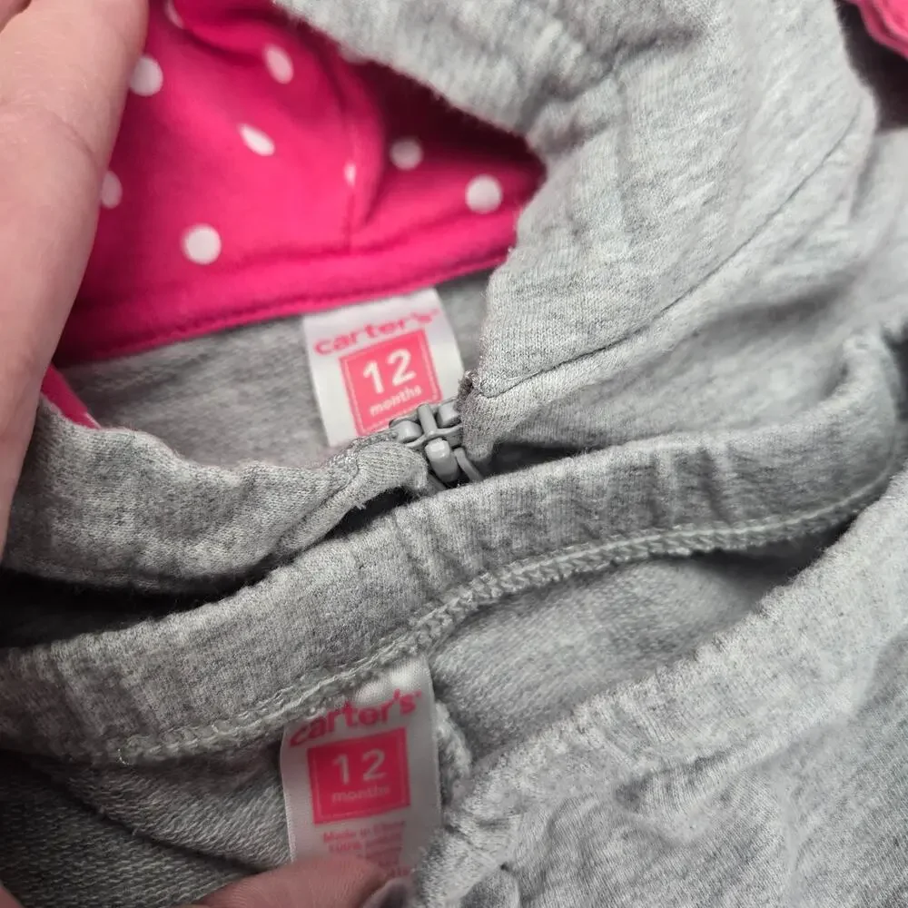 OshKosh Bgosh Pink Heart Overalls & Carters Gray Heart Hoodie Track Pants Set